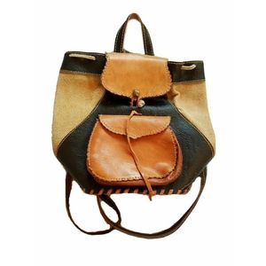 Handcrafted LV Mini Boho Panels Brass Drawstring Suede Leather Backpack Bag